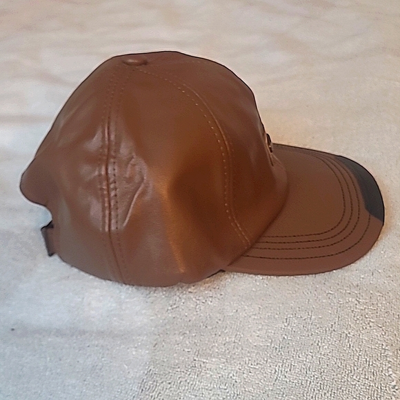Unisex/Humans' PU Leather Baseball Cap, Brown/Khaki - Picture 4 of 5